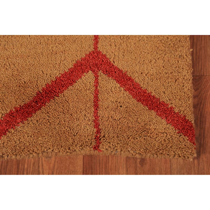 Hand Knotted Oriental 100% Wool Carpet Modern Geometric Oranges & Rust Moroccan Runner Rug - 9' 10'' X 2' 9''