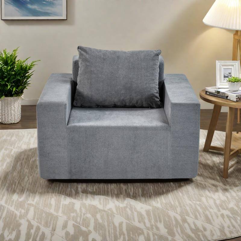 Polyester Foam Sofa in Box with High-Density Bean Bag Chair and Pillow, Waterproof and Anti-Slip - Plain Grey