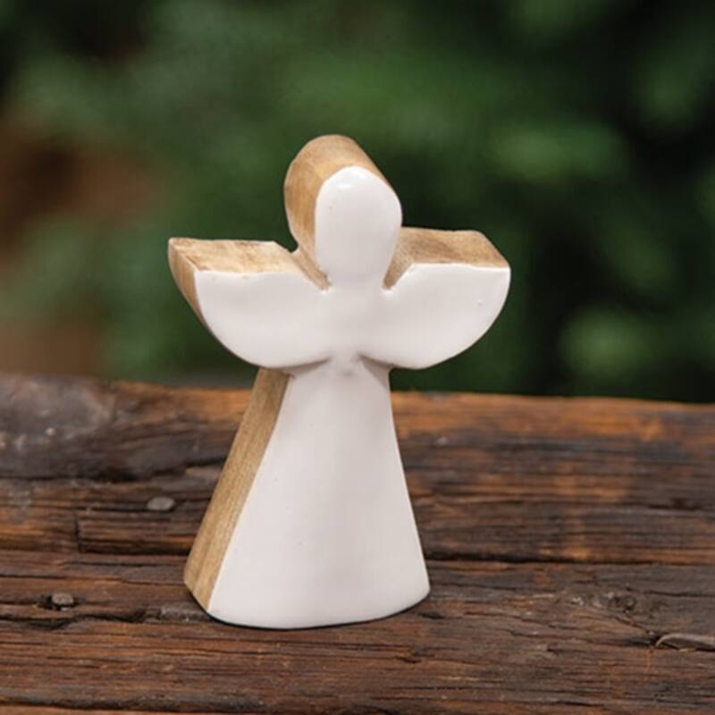4" White Enamel Wood Angel Silhouette Block with Chunky Carved Detailing Rustic Home Decoration - 4" H x 2.75" W x 1" D