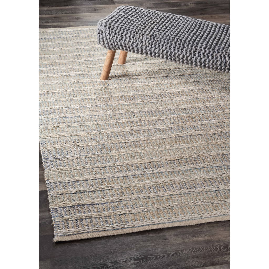 Sevita Violet Farmhouse Blue Geometric Hand-Woven Jute Indoor Area Rug
