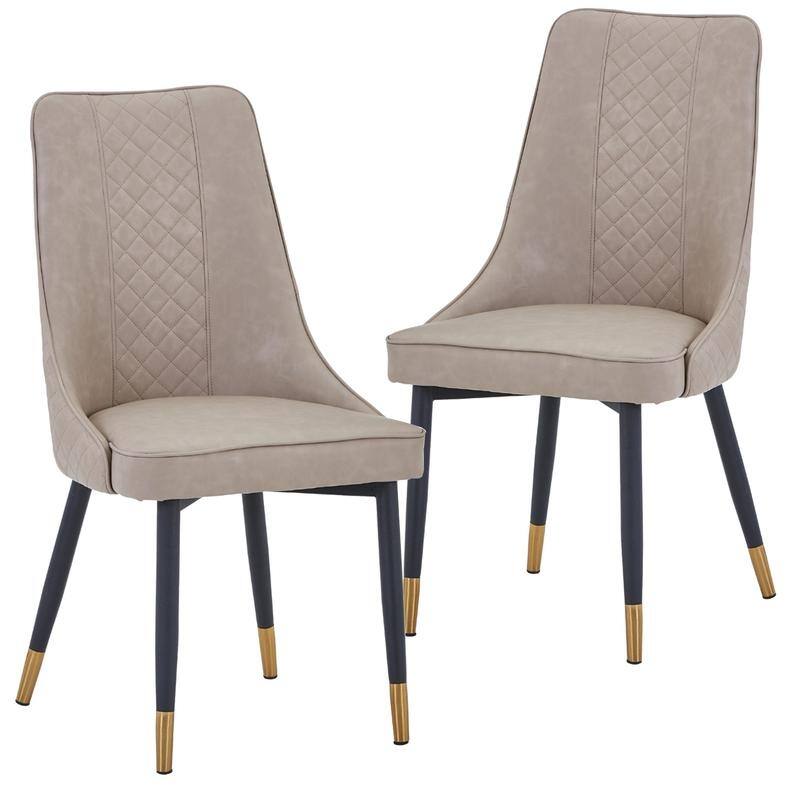 Allure Modern High Back Fabric/Leather Upholstered Dining Chairs with Oak Wood Legs and Diamond Stitching (Set of 2) - Taupe
