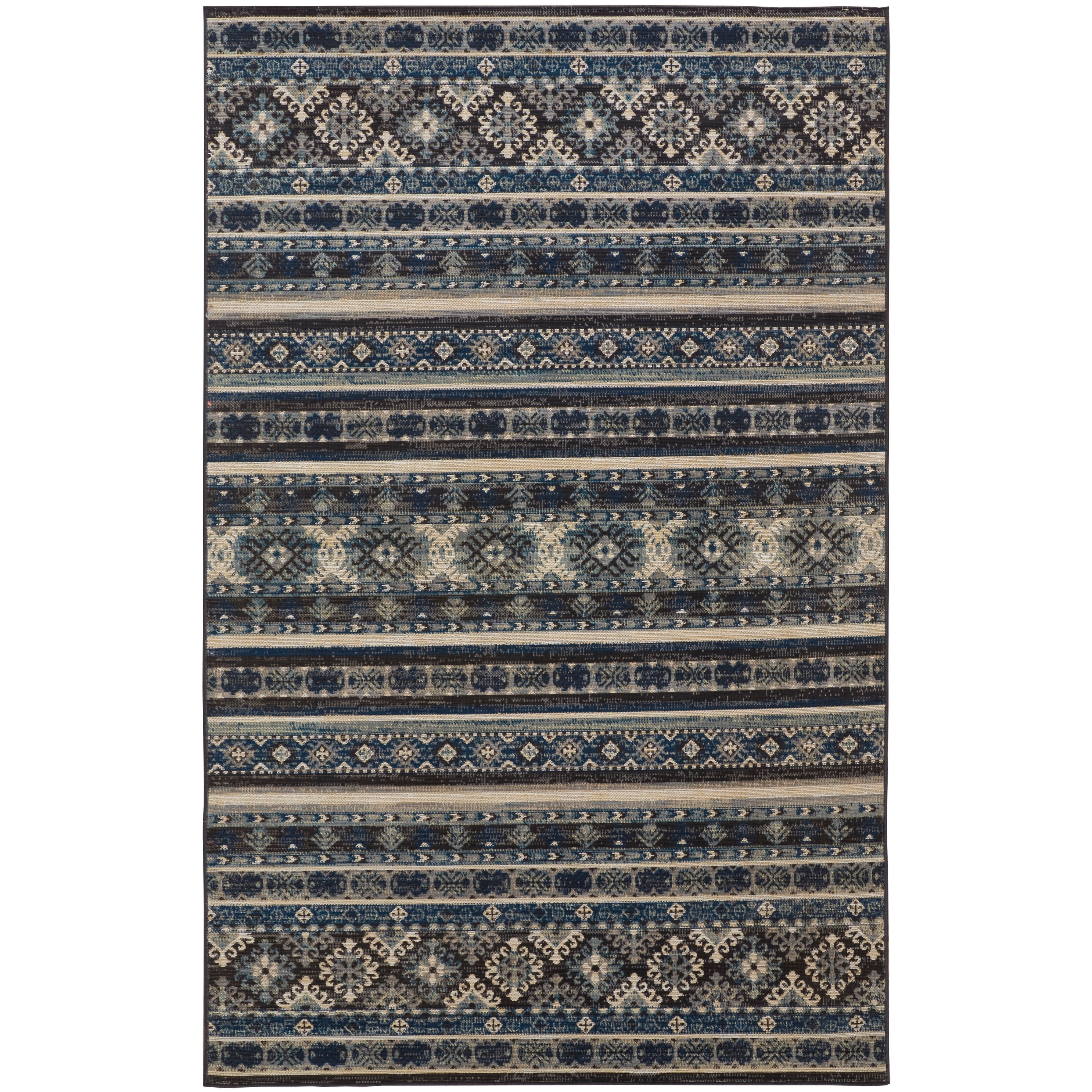 Kezia Vintage Style Tribal Kazak Rug, River Blue/Charcoal Gray