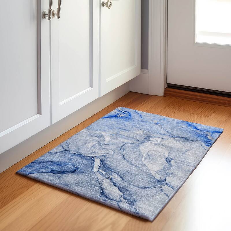 Premium Washable Super Soft Abstract Contemporary Mayfield Rug - Navy - 1' 8" x 2' 6" - Rectangle