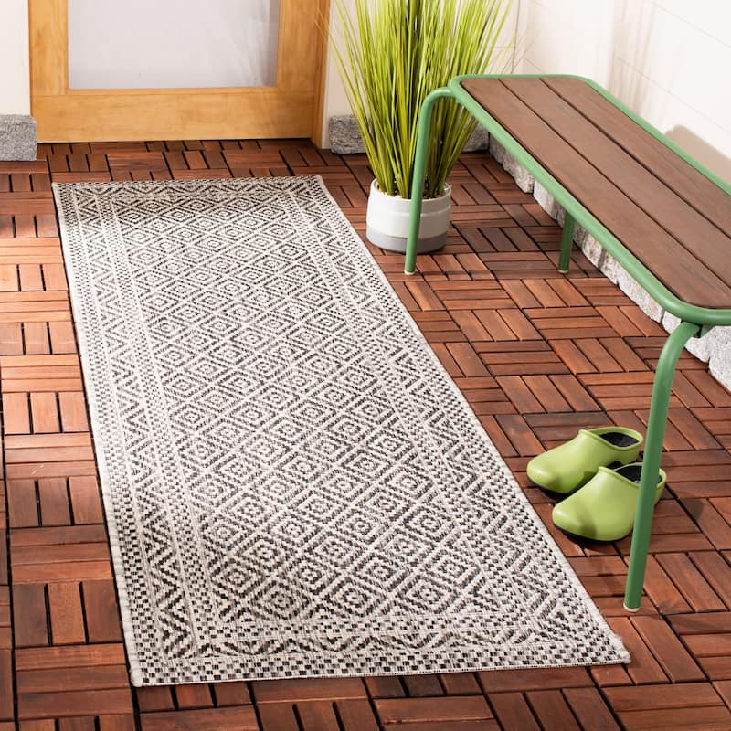 SAFAVIEH Courtyard Shari Indoor/ Outdoor Waterproof Patio Backyard Rug - 2'3" x 6'7" Runner - Grey/Black