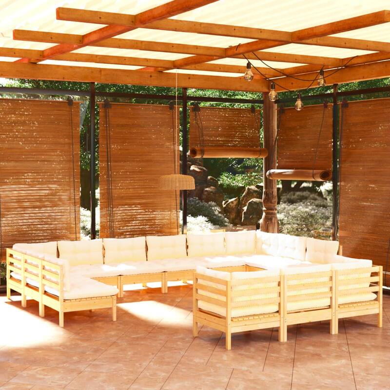 vidaXL Solid Pinewood Patio Lounge Set 13 Piece with Cushions Multi Colors