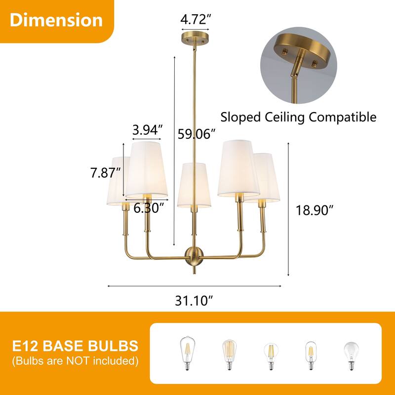 Starsky 5-Light Classic Traditional Chandelier with White Fabric Shades