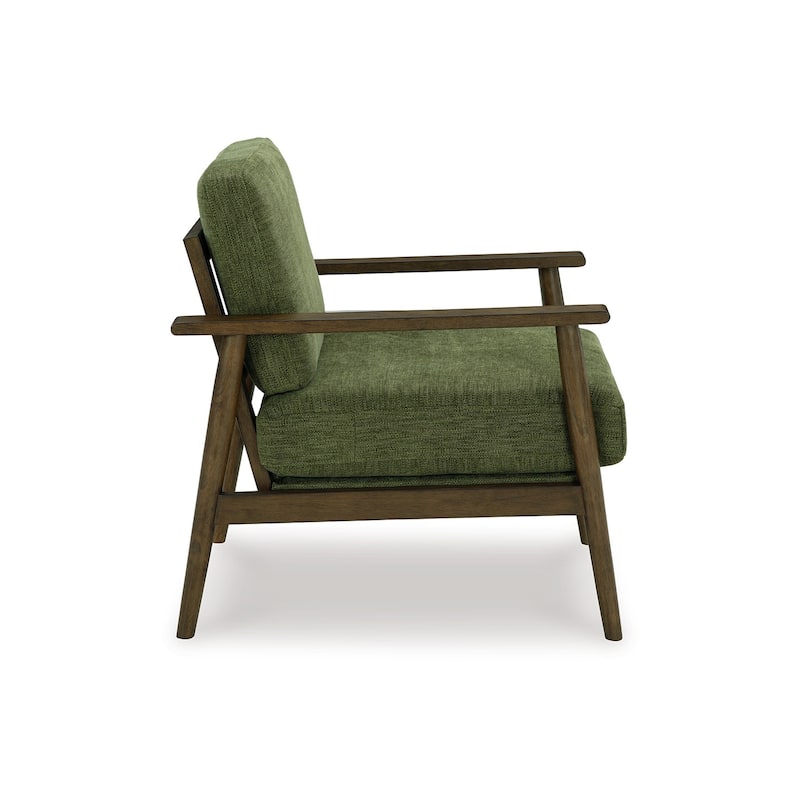 Bixy Accent Chair, 31 Inch, Brown Wood Armrests, Dark Green Polyester