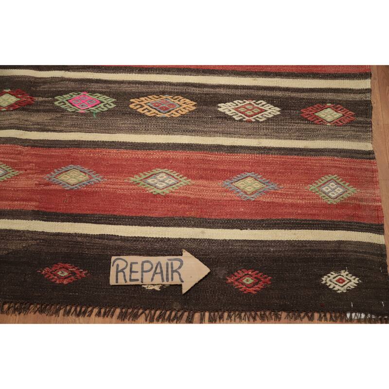 Hand Woven Oriental 100% Wool Carpet Southwestern Tribal Multi-Colored Kilim Area Rug - 10' 4'' X 5' 9''
