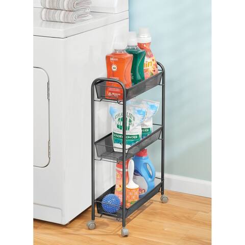 mDesign Portable Metal Rolling Laundry Utility Cart