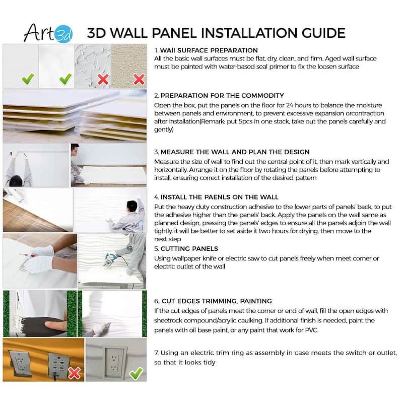 Art3d Decorative 3D Wall Panels Textured 3D Wall Covering,12 Tiles 32