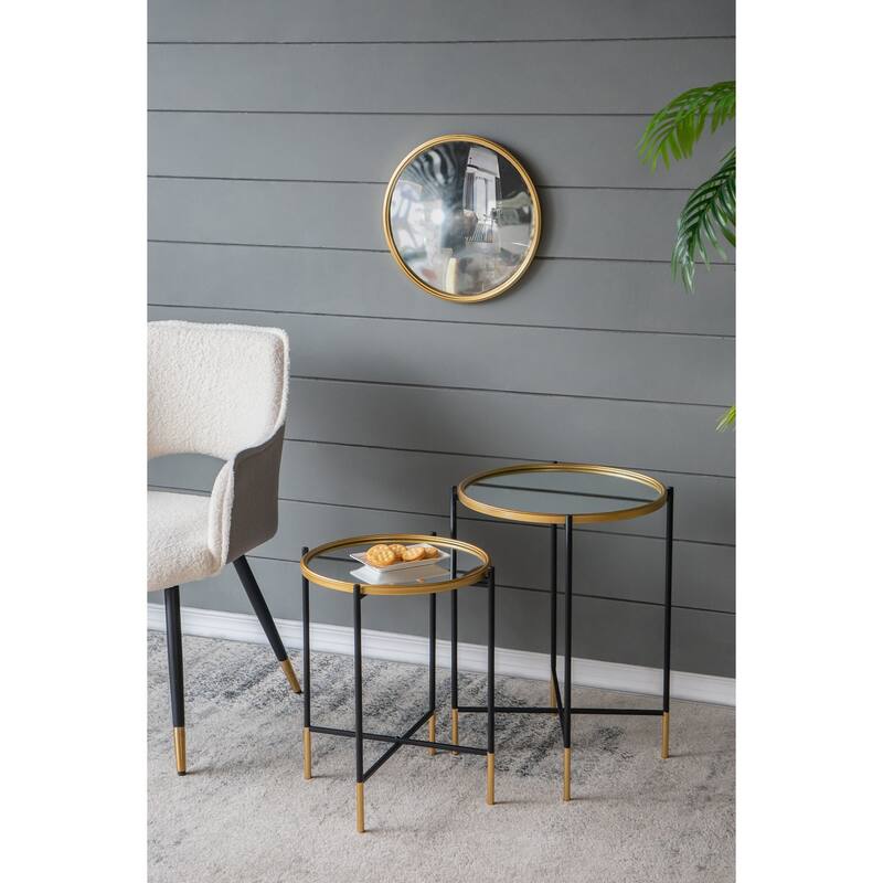 Nesting Side Tables Set of 2 with Glass Tops and Metal Frame
