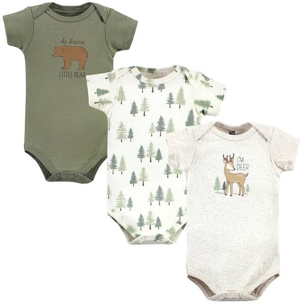 slide 1 of 1, Hudson Baby Cotton Bodysuits, Forest Deer 3-Pack 18-24 Months - Forest Deer 3-Pack