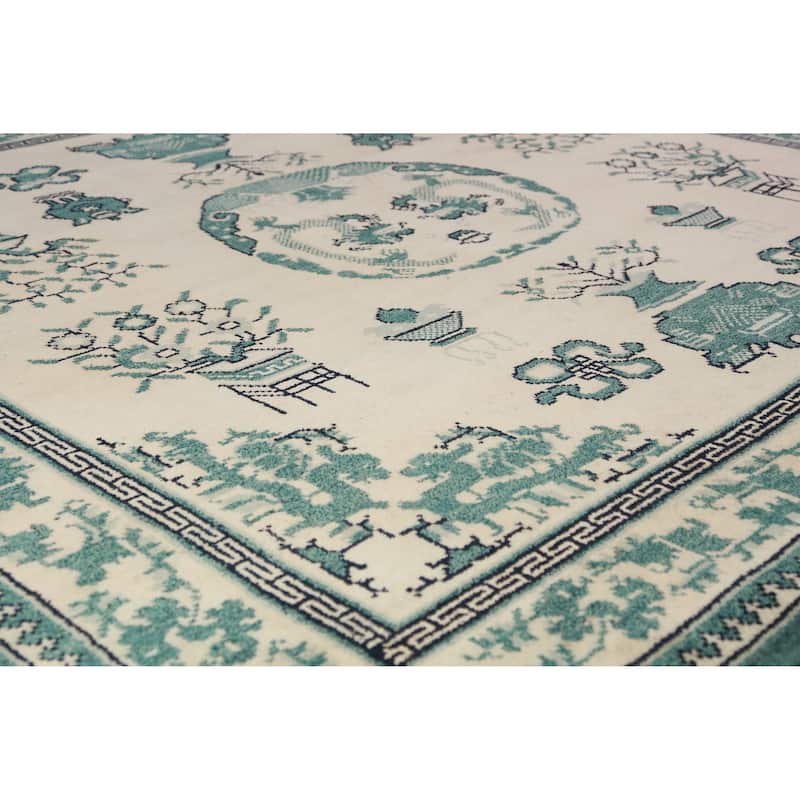 Art Deco Oriental Square Rug Handmade Wool Carpet - 8'1" x 7'11"