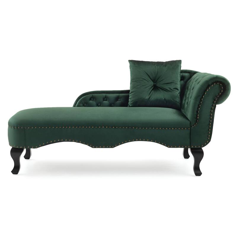 Christopher Knight Home - Bressi Modern Velvet Upholstered Chaise Lounge with Tufted Backrest, Nailhead Trim & Pillow