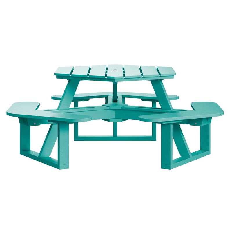 Shoreline Hexagon Picnic Table - Seaglass Blue