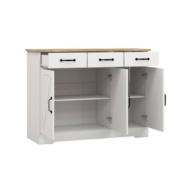 Farmhouse Buffet Cabinet with 3 Drawers, Doors & Adjustable Shelves, White - Bed Bath & Beyond