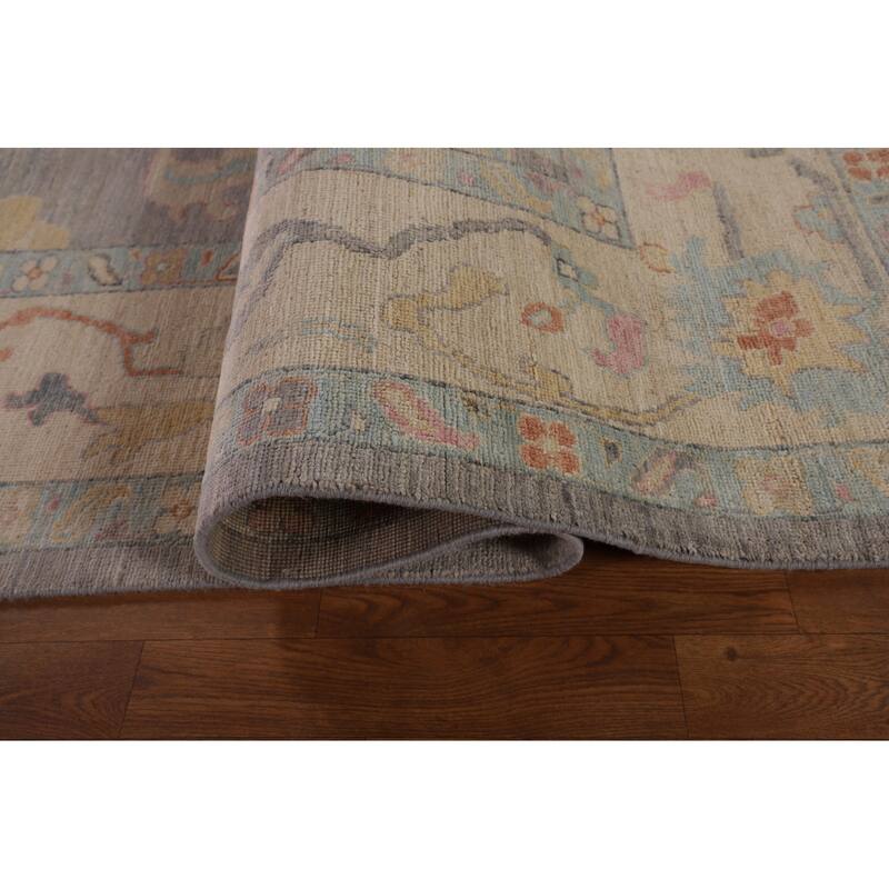 Vegetable Dye Oushak Area Rug Handmade Turkish Wool Carpet - 9'3" x 11'11"