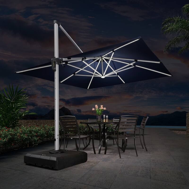 PURPLE LEAF 9/10/11 ft Square 09x12 ft Rectangle Double Top LED Patio Cantilever Umbrella with Base