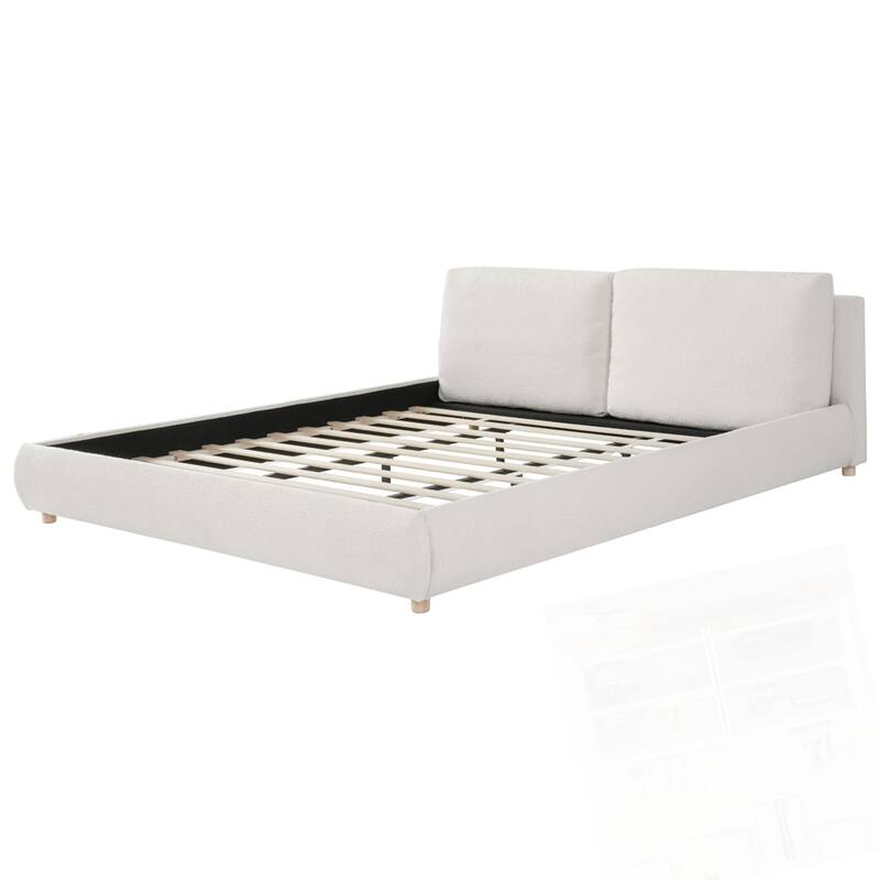 Upholstered Platform Bed Boucle Fabric Bedroom Bed