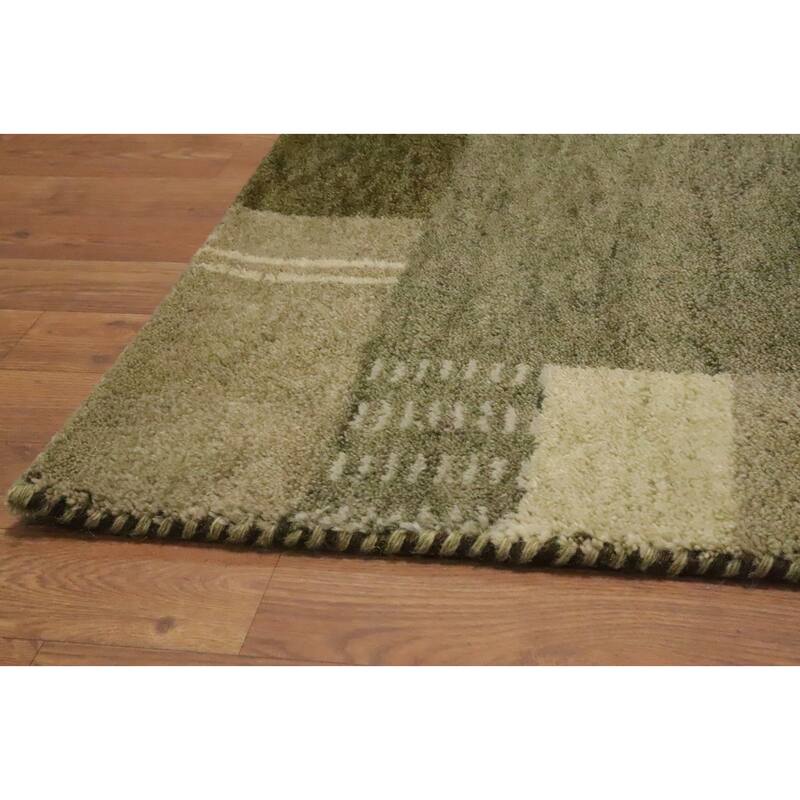 Hand Knotted Oriental 100% Wool Carpet Modern Geometric Green Gabbeh Area Rug - 6' 0'' X 4' 0''