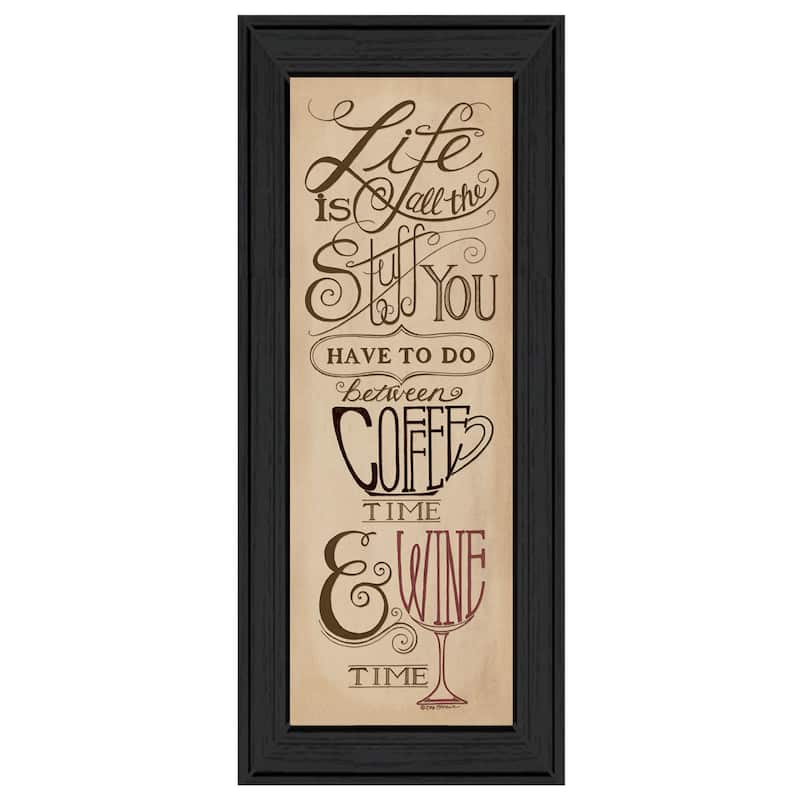 TrendyDecor4U Traditional "Coffee and Wine Time" Framed Print Wall Art by Deb Strain - Black, Reds, Browns, White, Earth Tones - Charcoal