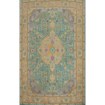 Hand Knotted Oriental 100% Wool Carpet Traditional Floral Navy Blue & Blues Tabriz Area Rug - 11' 3'' X 8' 1''