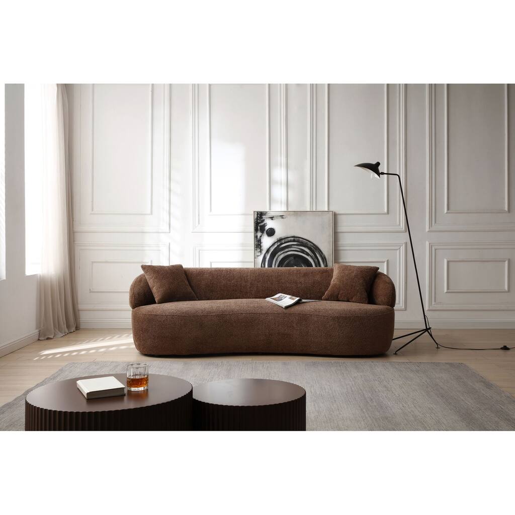 Brown Mid Century Modern Curved Sofa, 3 Seat Cloud couch Boucle sofa Fabric Couch
