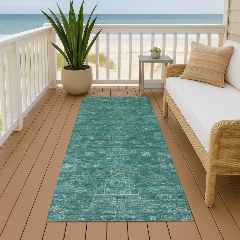 Machine Washable Indoor/ Outdoor Traditional Chelsea Chantille Rug - Teal - 2'3" x 7'6"