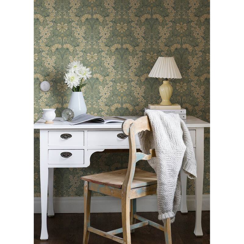 A-Street Prints Ojvind Sea Green Floral Ogee Wallpaper