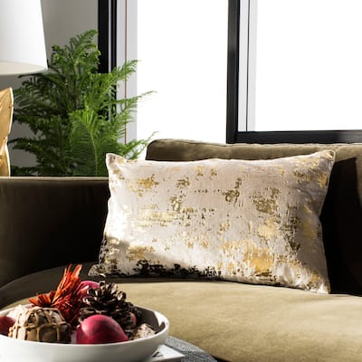 SAFAVIEH Edmee Beige/ Gold Metallic 12 x 20-inch Decorative Pillow