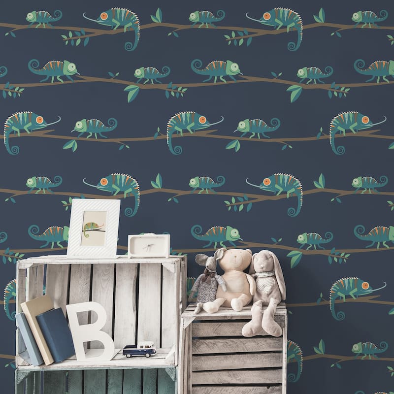 Advantage Chameleon Family Navy Canopy Stroll Wallpaper