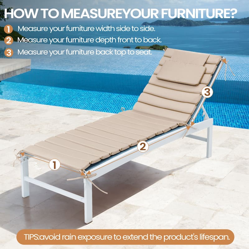 Pellebant Outdoor Chaise Lounge Cushions Patio Lounger Pad with Straps