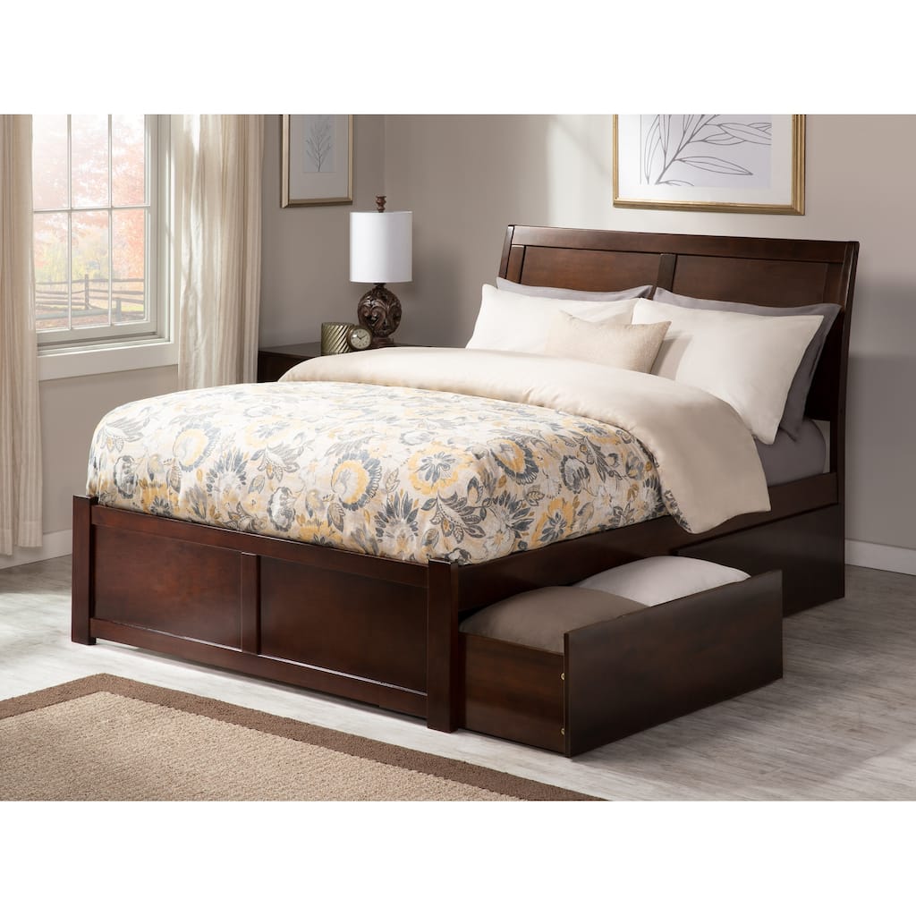 Portland Queen Platform Bed with 2 Drawers in Walnut