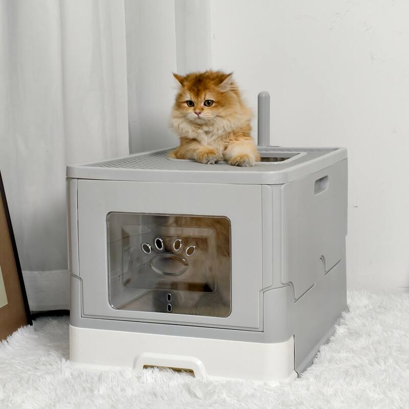 Foldable Cat Litter Box with Lid Large Cat Toilet Enclosed Drawer Type