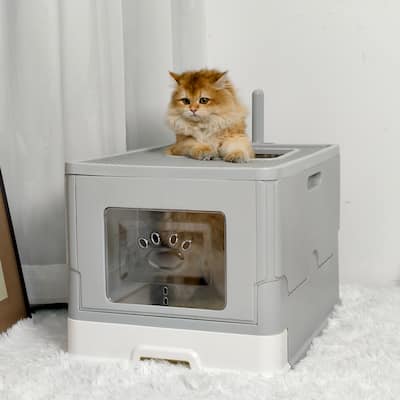 Foldable Cat Litter Box with Lid Large Cat Toilet Enclosed Drawer Type