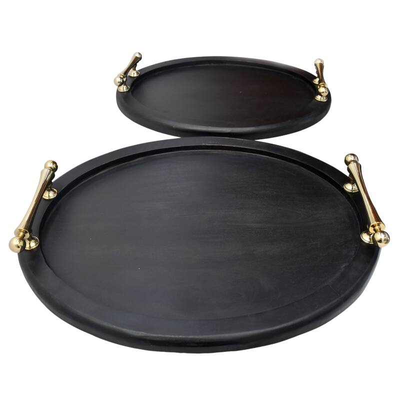 Sagebrook Home 25/29" Cylde Wood Trays, Round, 4"H, Solid Color, Set of 2 - 29" x 23" x 4"