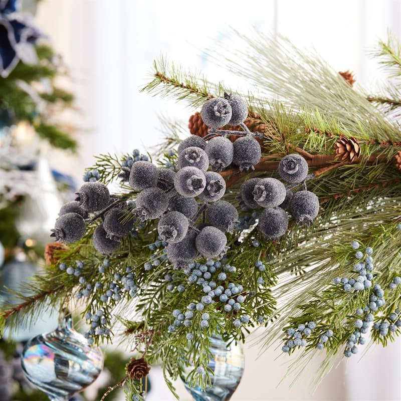 Beaded Berry Artificial Christmas Spray - 20.5" - Navy Blue - Set of 6