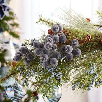 Beaded Berry Artificial Christmas Spray - 20.5" - Navy Blue - Set of 6