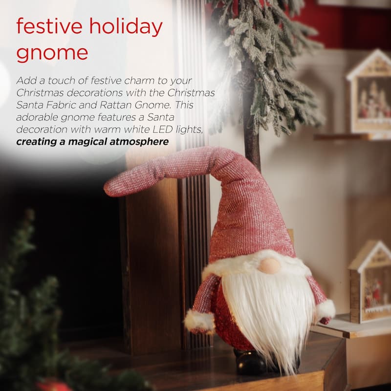Alpine Corporation 29" H Christmas Santa Gnome with Warm White LED Lights and Timer, Indoor/Outdoor