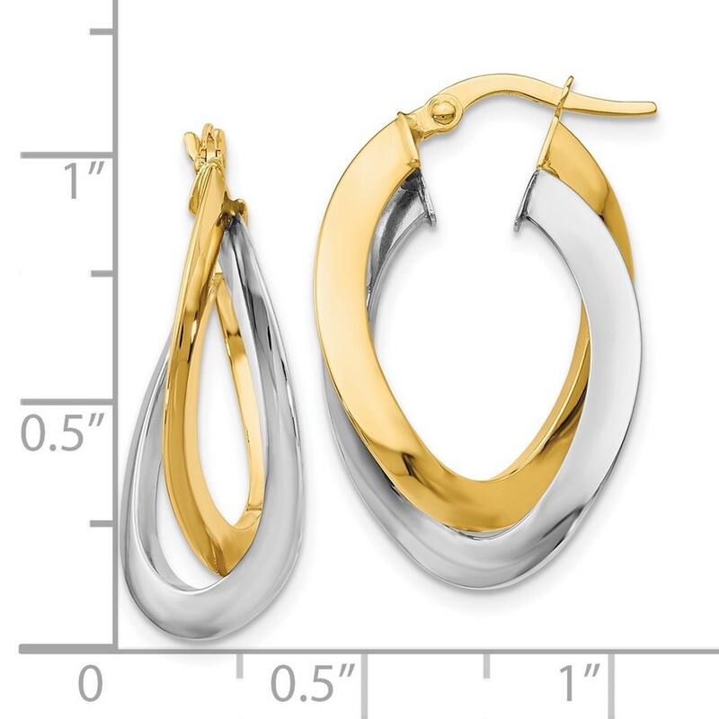 Curata 14k Two Tone Gold Italian Polished Twisted 27x11mm Double Hoop Earrings
