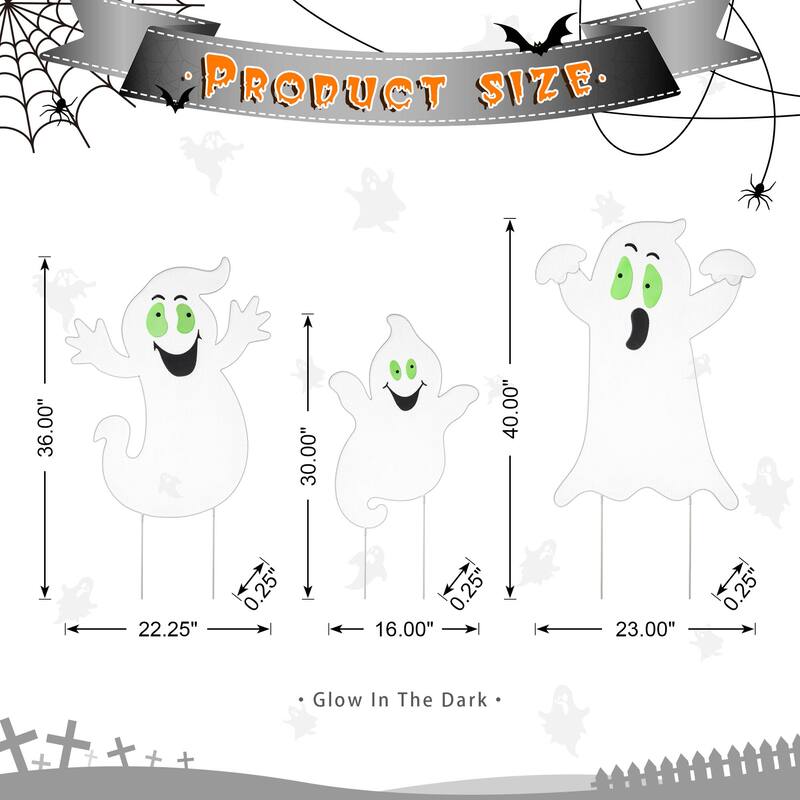 Glitzhome 40"H Set of 3 Halloween Metal Mesh Ghost Family DIY Yard Stake (Glow in Dark)