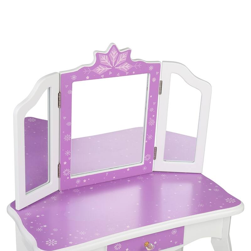 Children's Three-Sided Folding Mirror Dressing Table Chair