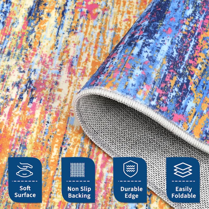 Area Rug Living Room Rugs Modern Abstract Soft Indoor Rug Low Pile Non Slip Accent Carpet