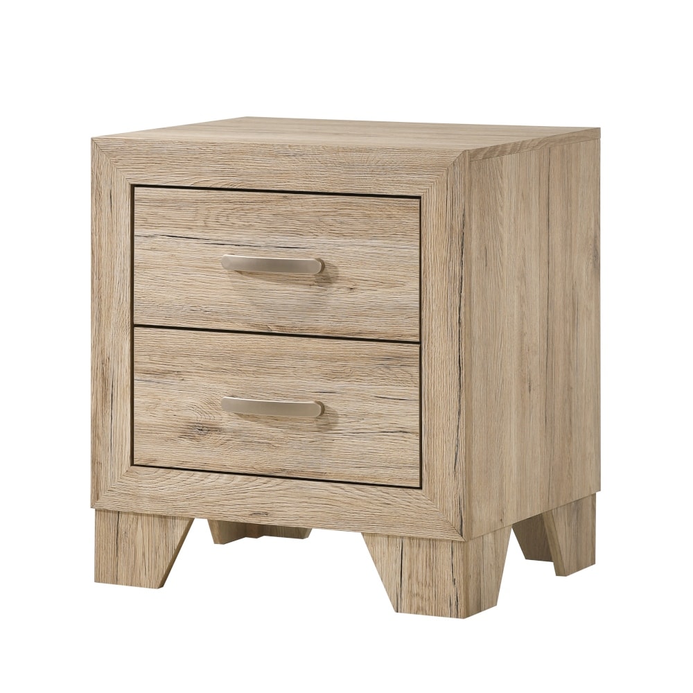 Natural Finish Nightstand with Two Drawers and Tapered Legs