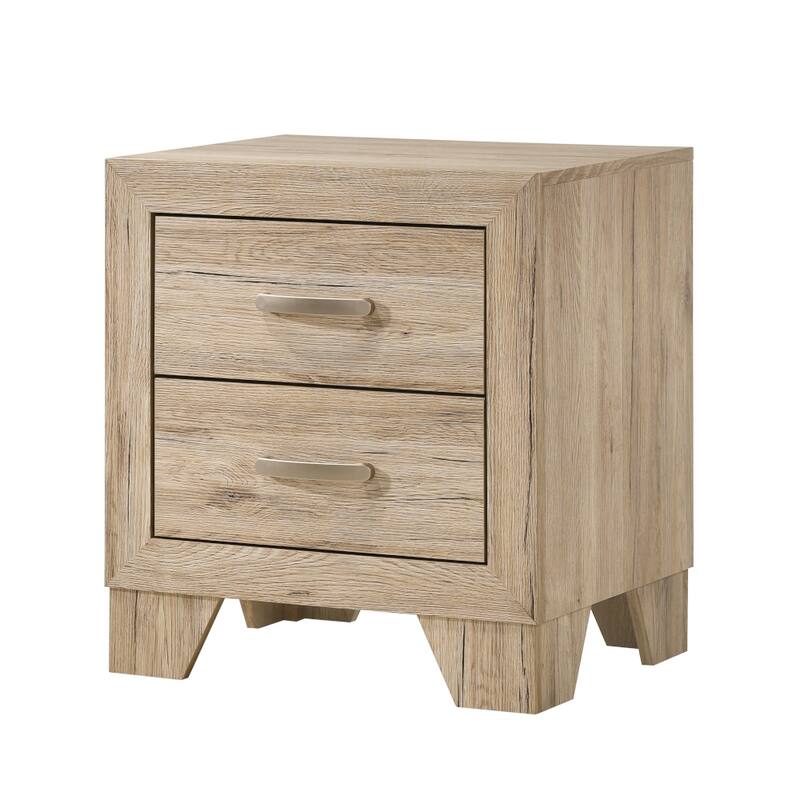 Natural Finish Nightstand with Two Drawers and Tapered Legs - Natural