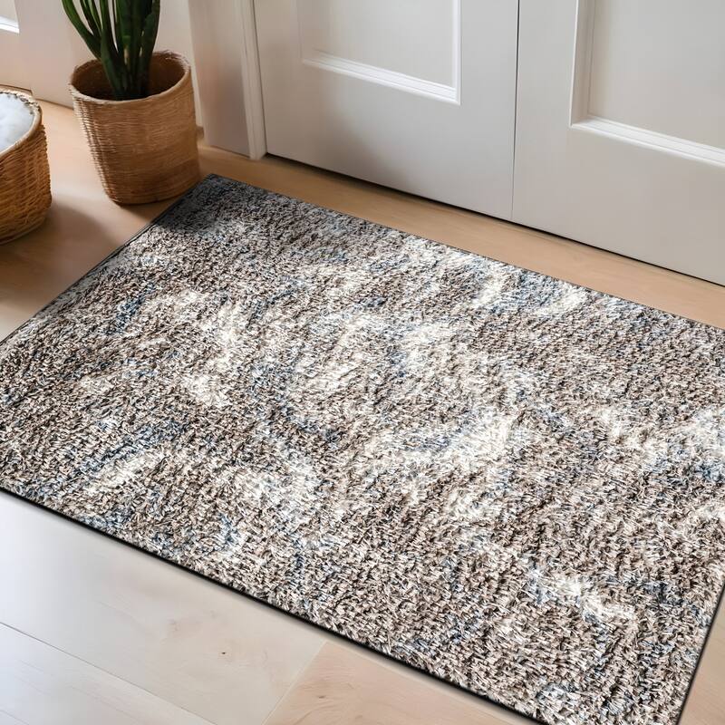 Abstract Marble Shag Rug - Anthracite Dark Gray - Plush Medium Pile, Durable with Jute Backing - Blue - 2' x 3'