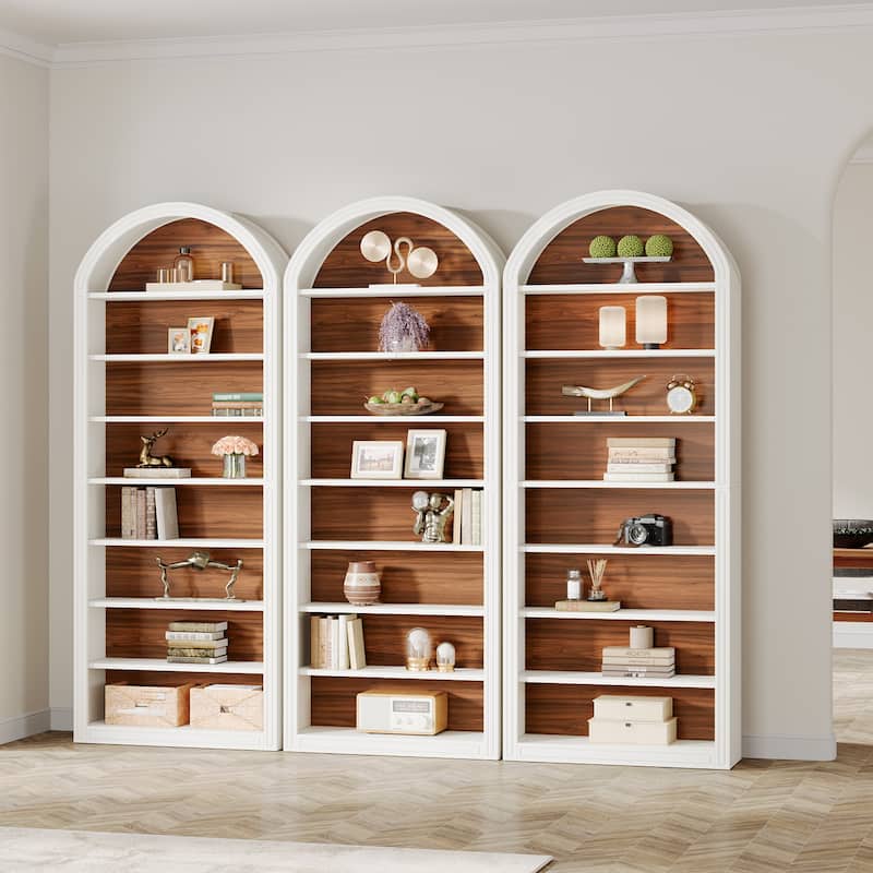 79.5" Tall Arched Bookcase with Storage Shelves