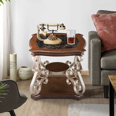 Rustic Brown Marble Paper Top Coffee Table End Sofa Cocktail Table for Living Room