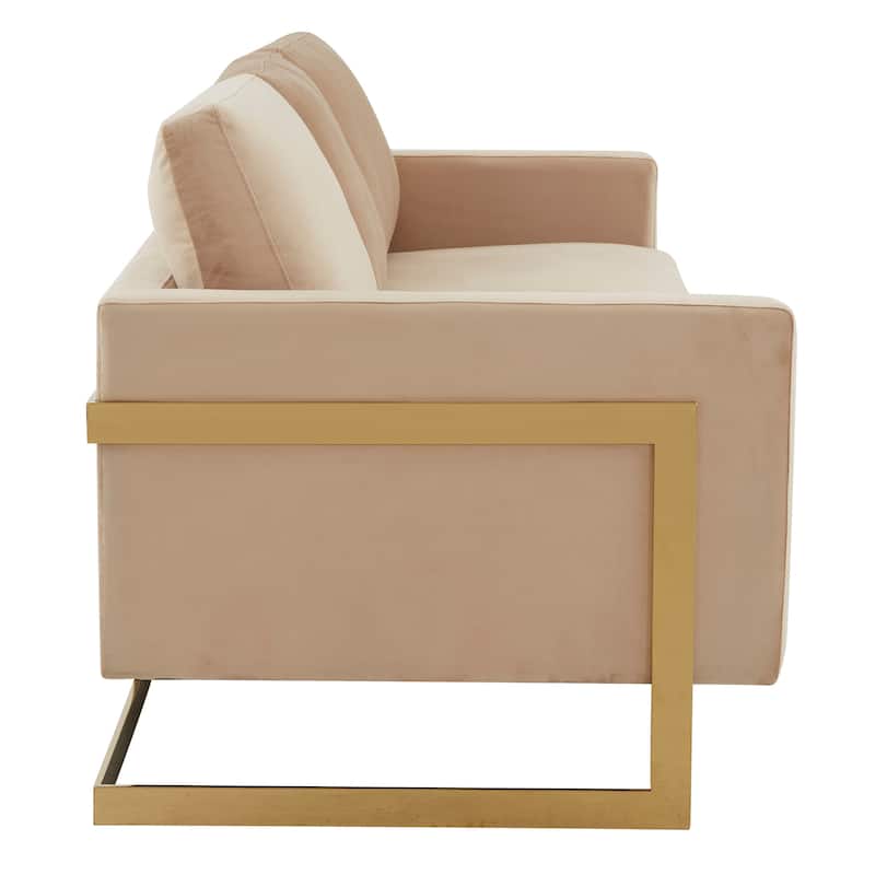 LeisureMod Lincoln Modern Upholstered Velvet Sofa with Gold Frame - 83"
