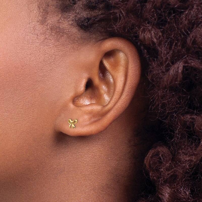 Curata Solid 14k Yellow Gold Childrens Ribbon Bow Screw-back Earrings (5mmx6mm) - Orange
